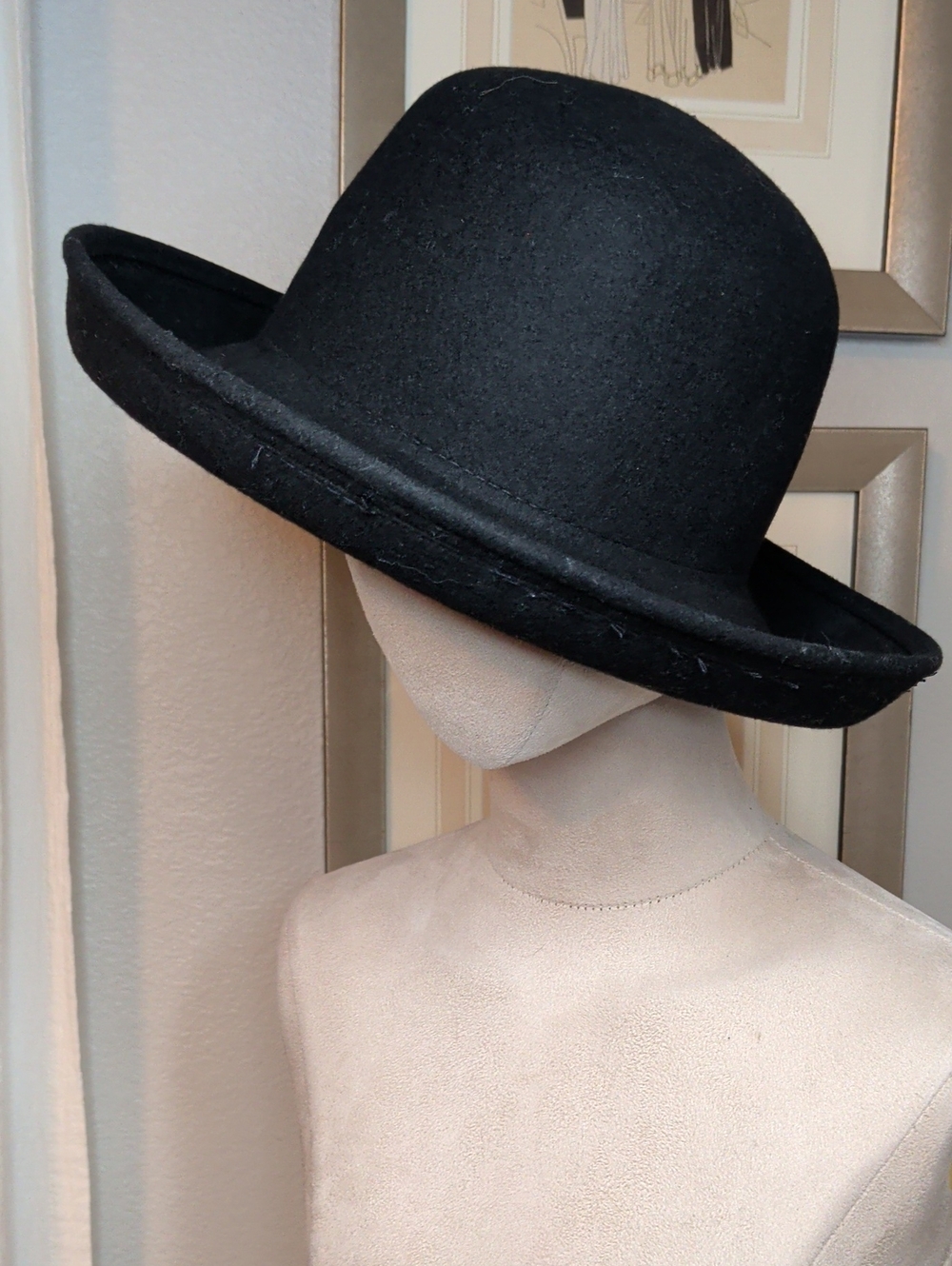 Scala Collection Wool Felt Bowler Hat Black Unisex SZ Lrg 24"